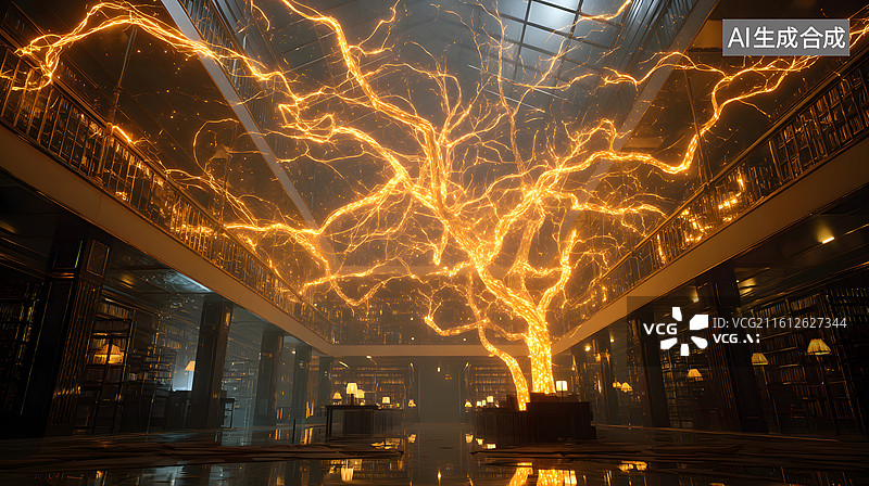 【AI数字艺术】知识殿堂中的光之树图片素材