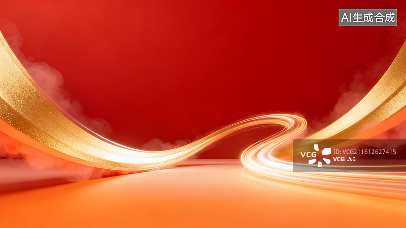 【AI数字艺术】红橙动感光带商业背景：暖调流线光效设计素材 适配品牌发布会电商促销的营销活动主视觉图片素材