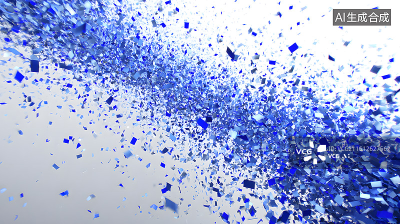 【AI数字艺术】蓝色碎片在空中飘散图片素材
