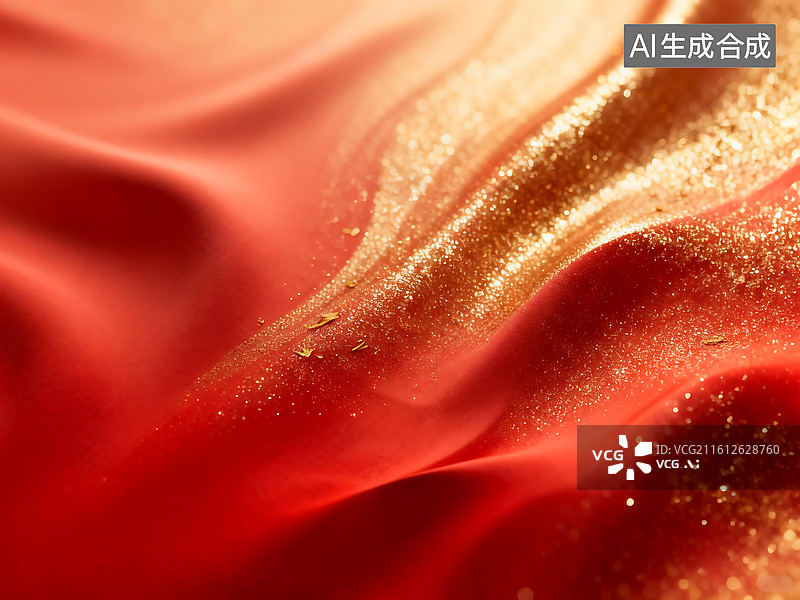 【AI数字艺术】红金绸缎闪粉背景：丝滑纹理暖调设计素材 适配品牌发布会电商促销的营销活动图片素材