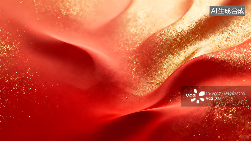 【AI数字艺术】红金绸缎闪粉背景：丝滑纹理暖调设计素材 适配品牌发布会电商促销的营销活动图片素材