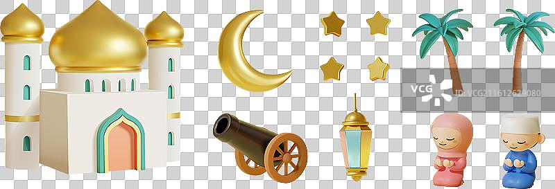 3d可爱穆斯林节日元素套装图片素材