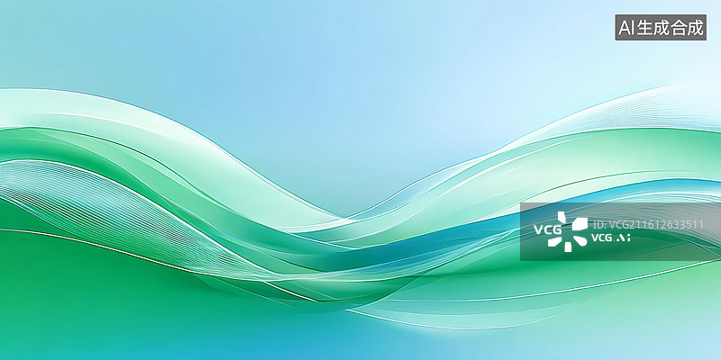 【AI数字艺术】流动的蓝绿色波浪线条构成的抽象背景图案图片素材