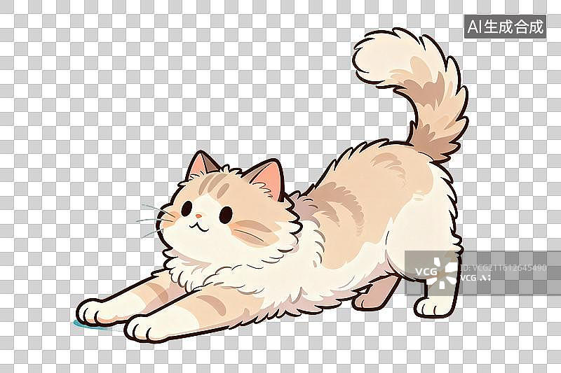 【AI数字艺术】卡通风格，正在伸懒腰的小猫咪PNG格式的免扣元素图片素材