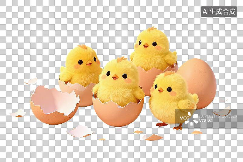 【AI数字艺术】卡通风格，破壳而出的小鸡PNG格式的免扣元素图片素材