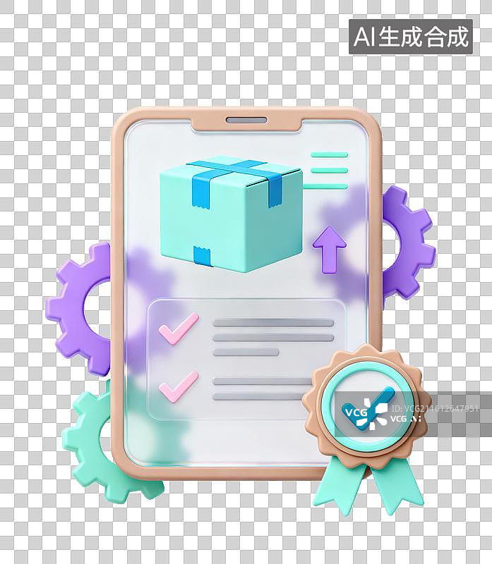 【AI数字艺术】3D磨砂玻璃材质快递单网上购物快递纸箱物流信息查询GPS定位元素图片素材