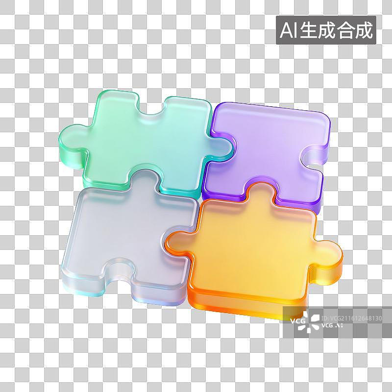 【AI数字艺术】3D磨砂玻璃材质拼图抽象团队协作元素图片素材
