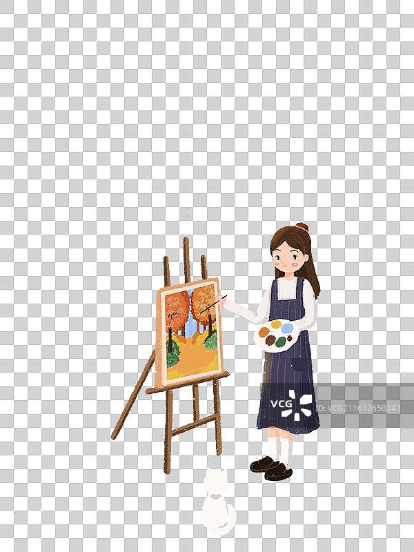 画画的女孩图片素材