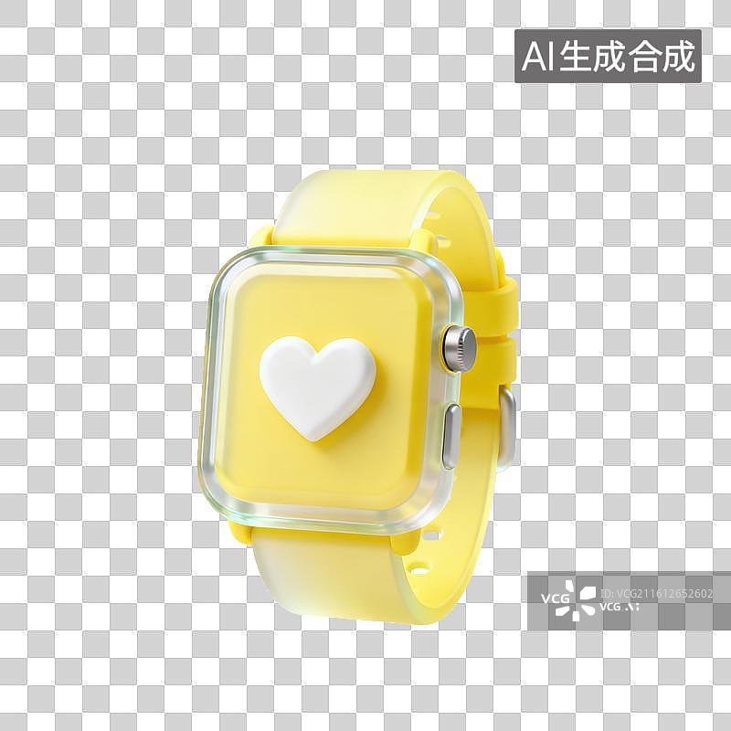 【AI数字艺术】3D磨砂玻璃材质屏幕带桃心的智能手表健康运动身体监控元素图片素材