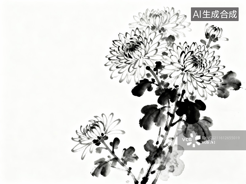 【AI数字艺术】水墨菊花图图片素材