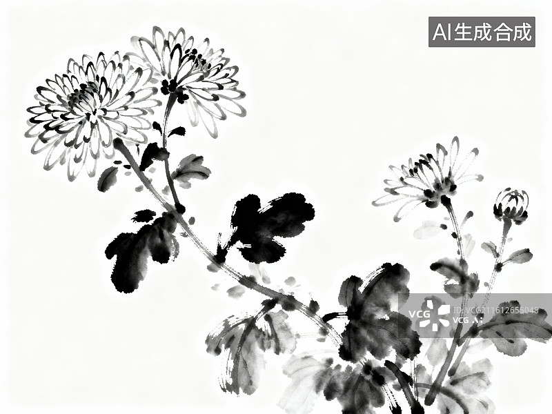 【AI数字艺术】水墨菊花图图片素材