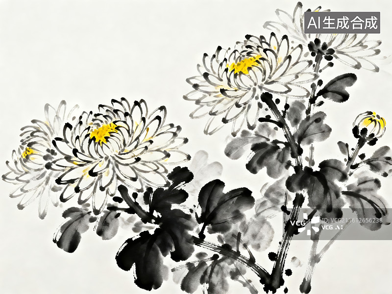 【AI数字艺术】中国水墨菊花图图片素材