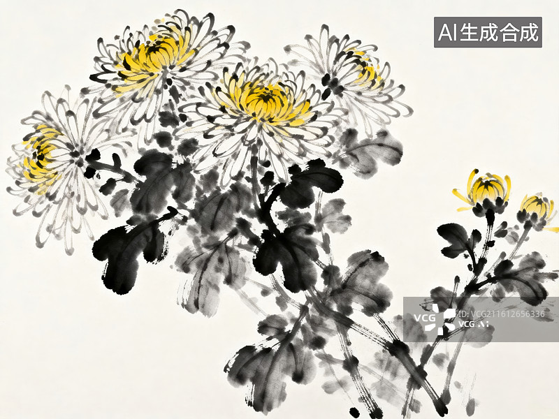 【AI数字艺术】中国水墨菊花图图片素材