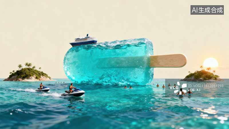 【AI数字艺术】巨型冰棒漂浮海上图片素材