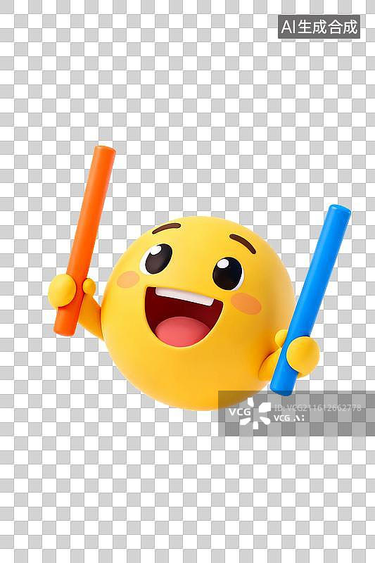 【AI数字艺术】黄色笑脸手持双棒欢乐形象图片素材