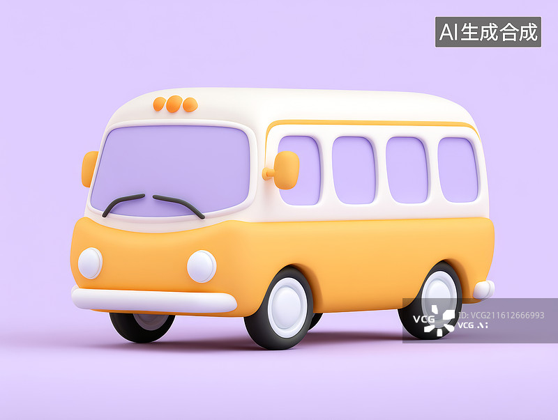 【AI数字艺术】橙白相间的卡通巴士图片素材