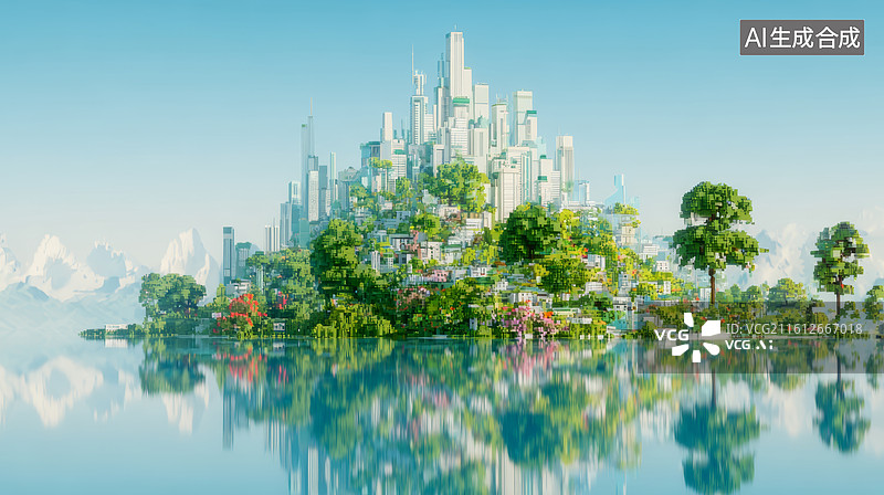 【AI数字艺术】未来城市岛屿图片素材