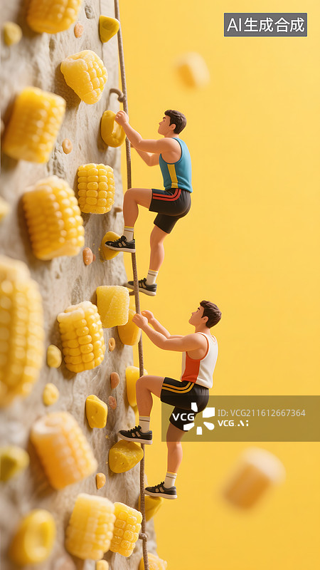 【AI数字艺术】微缩景观创意小人攀岩场景图片素材