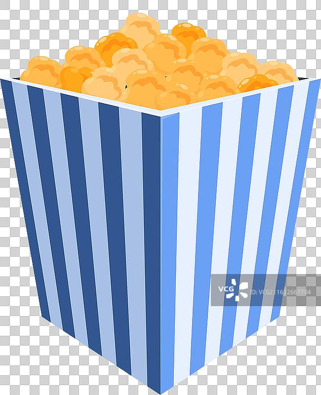 蓝色和白色条纹的爆米花盒溢出图片素材
