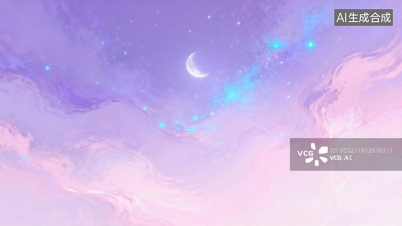 【AI数字艺术】油画质感粉紫色梦幻色彩月光天空背景壁纸插画图片素材
