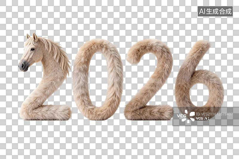 【AI数字艺术】卡通风格，毛茸茸的2026年背景PNG格式的免扣元素图片素材