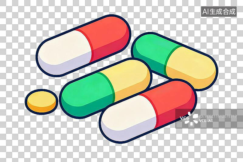 【AI数字艺术】卡通风格，西药胶囊PNG格式的免扣元素图片素材