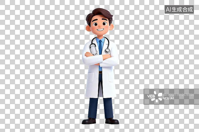 【AI数字艺术】卡通风格，穿着白大褂的外科男医生PNG格式的免扣元素图片素材