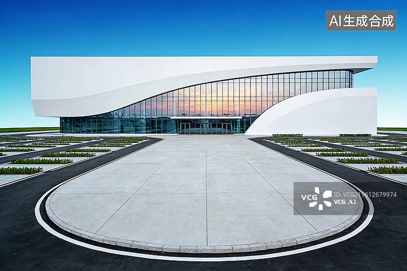 【AI数字艺术】现代简约玻璃建筑商务展示背景素材图片素材