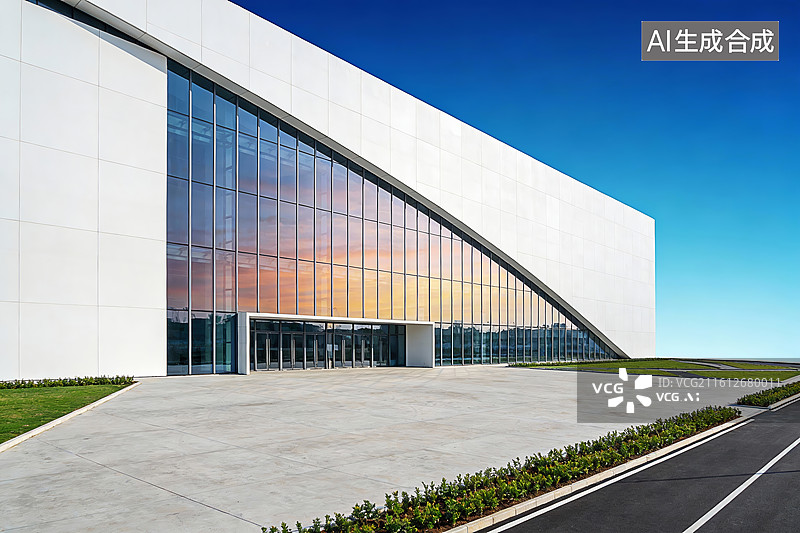 【AI数字艺术】现代简约玻璃建筑商务展示背景素材图片素材