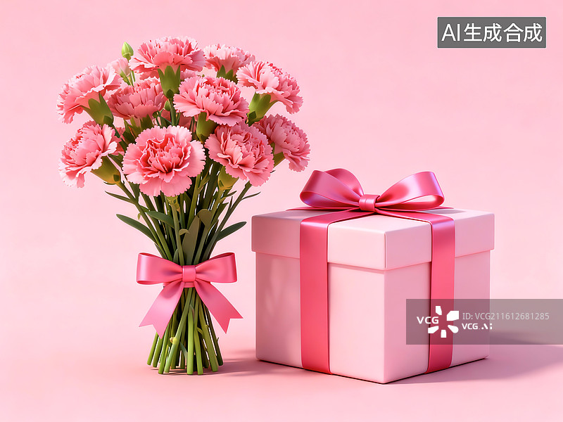 【AI数字艺术】母亲节康乃馨和礼物盒图片素材