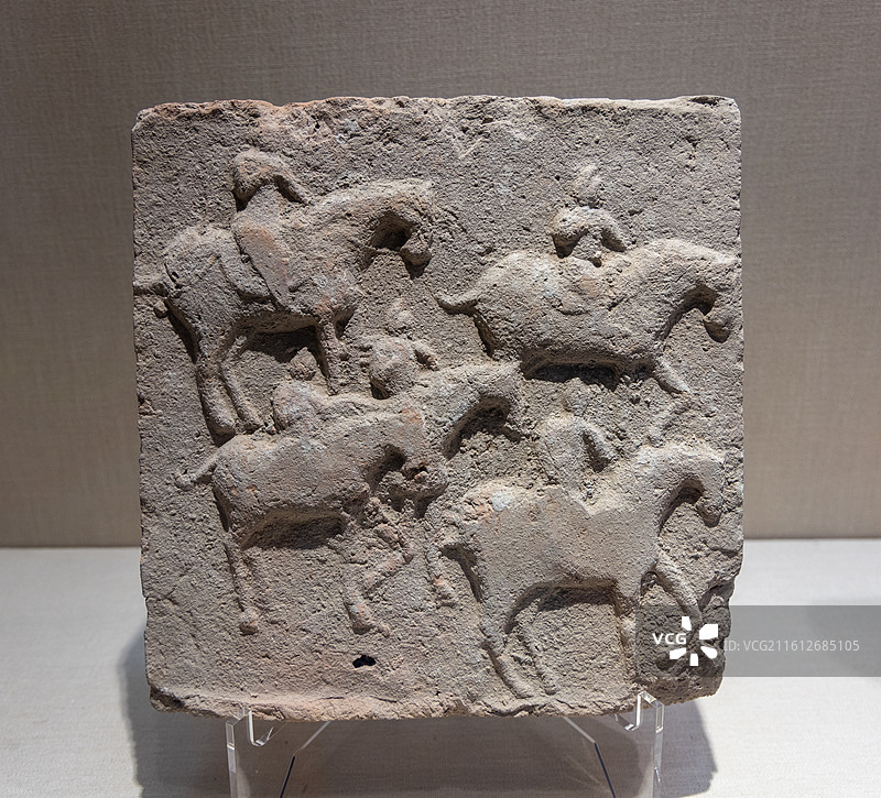 甘肃张掖博物馆 唐 模印骑马武士画像砖 张掖甘州区新乐小区唐代墓出土图片素材