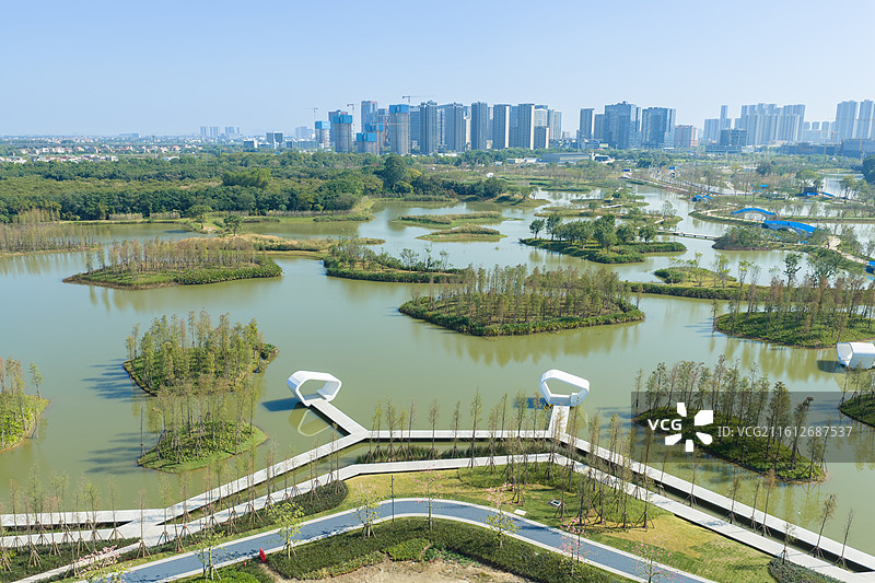 佛山市顺德区大良云鹭片区、云鹭湿地公园、鹭鸟天堂、顺德鹭鸟园、大良东区新城、大良东区航拍图片素材
