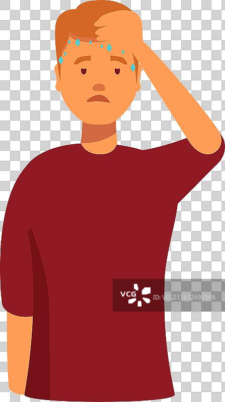 一个年轻人感到不适，用手摸着额头图片素材