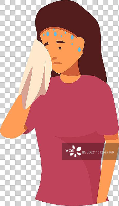 年轻女子擦拭额头上的汗水，感到疲惫图片素材