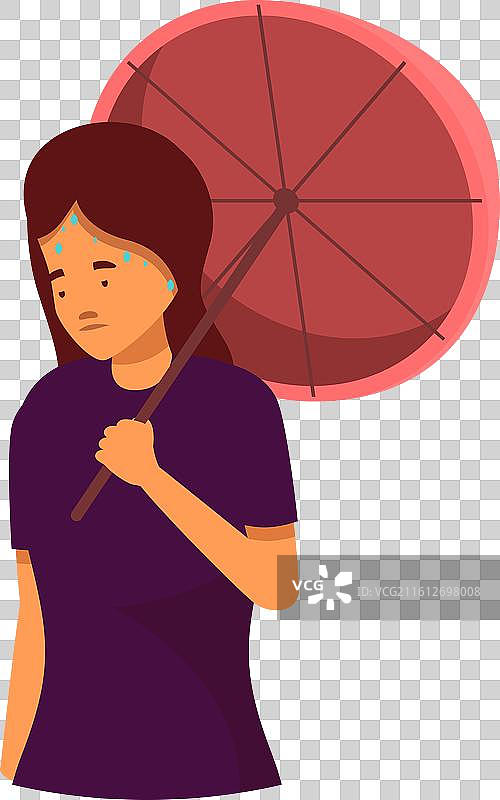一名年轻女子感觉不适，撑着伞图片素材