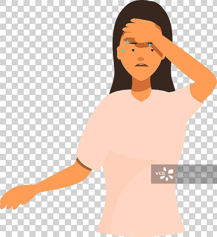 一名年轻女子发烧，用手触摸额头图片素材