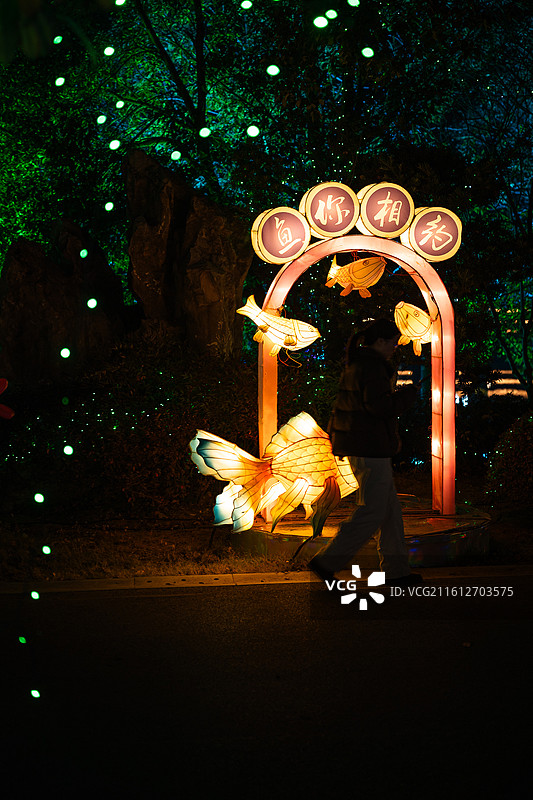 黄州遗爱湖公园灯节、打铁花表演图片素材