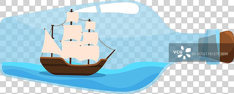 漂浮在玻璃瓶中的帆船，瓶塞在上面图片素材