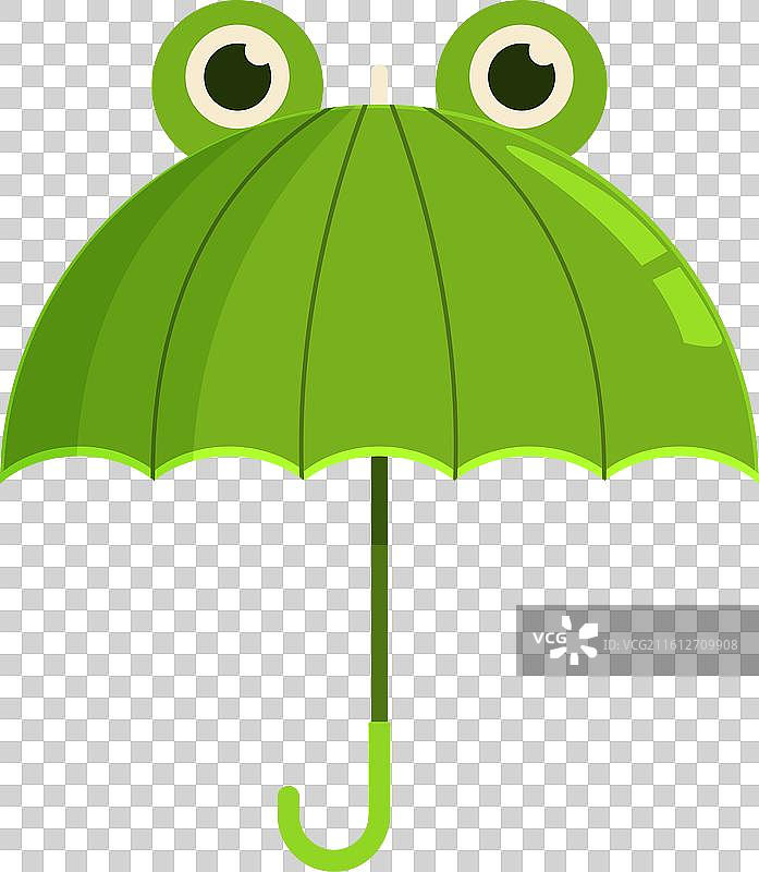一把绿色雨伞，形似一只微笑的青蛙，适合雨天使用图片素材
