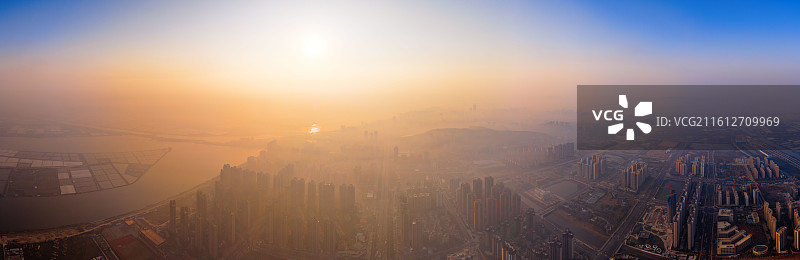 珠海金湾立交日出晨雾图片素材