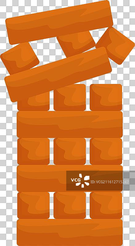 木制积木塔倒塌在白色背景上图片素材