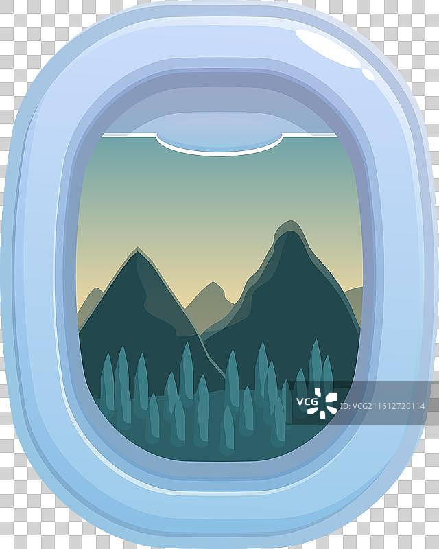 飞机窗外展示着覆盖森林的山脉图片素材