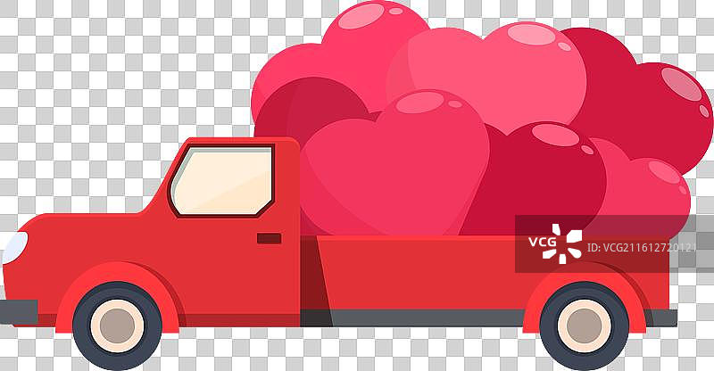 一辆红色皮卡车，装载着满满的巨型货物图片素材