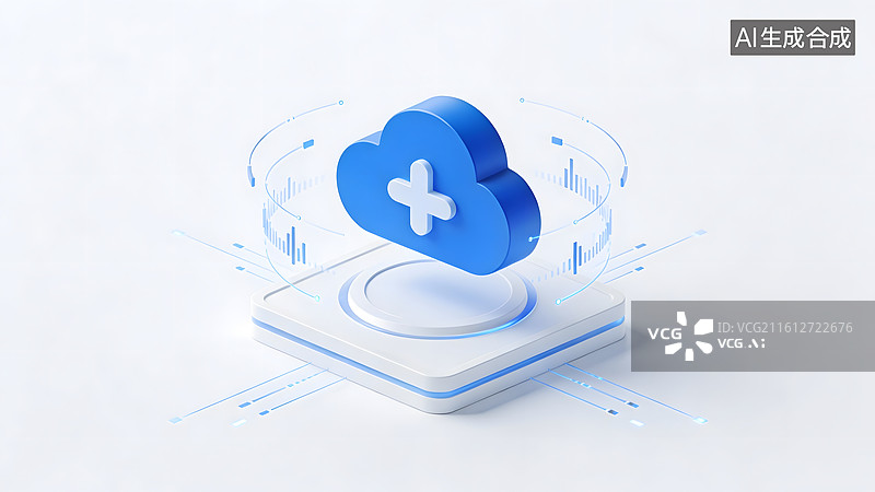 【AI数字艺术】蓝色云朵图标科技感设计图片素材
