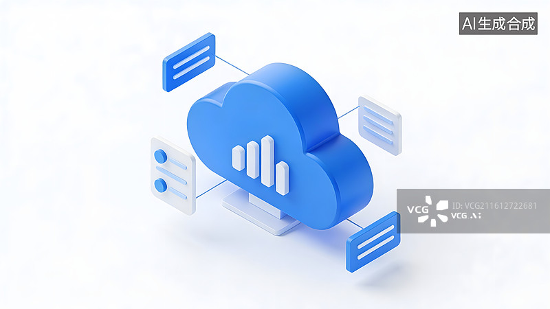 【AI数字艺术】蓝色云朵数据连接图标图片素材