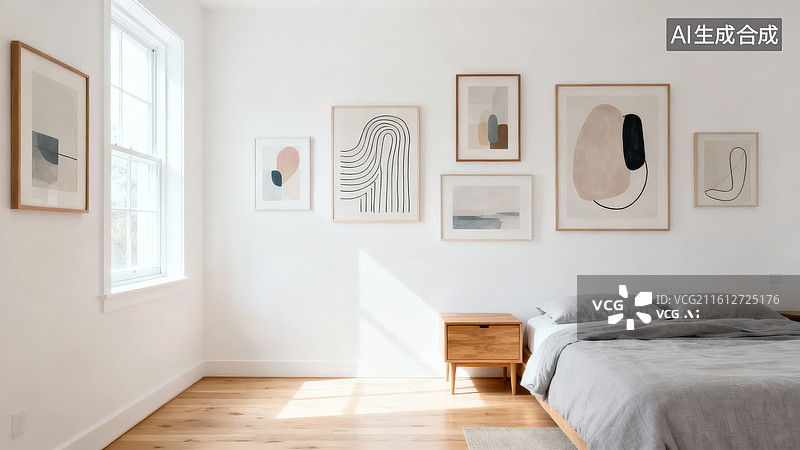 【AI数字艺术】简约风格卧室室内设计图片素材