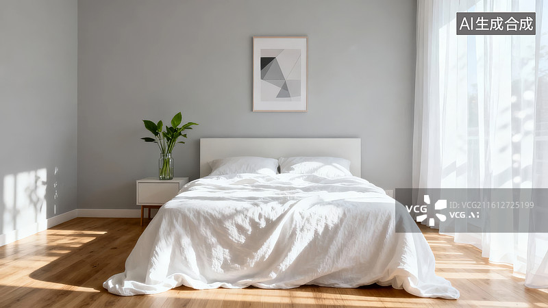 【AI数字艺术】简约卧室阳光照进图片素材
