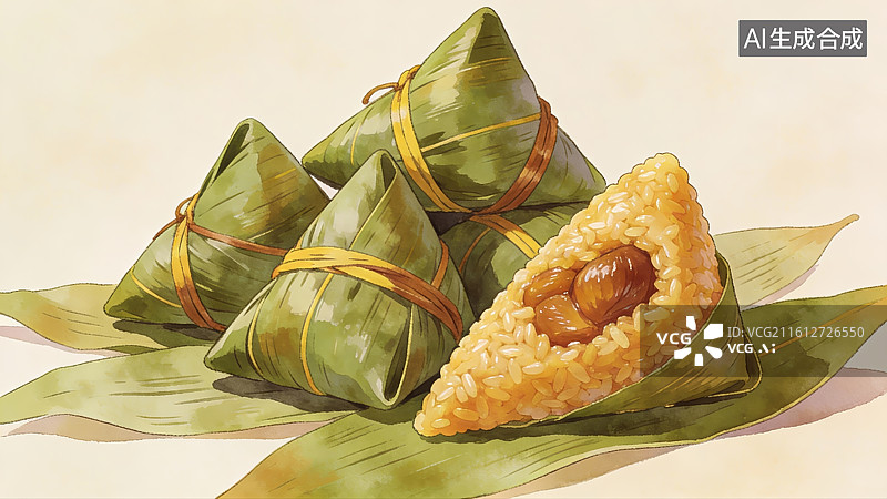 【AI数字艺术】粽子堆叠与切面展示图片素材