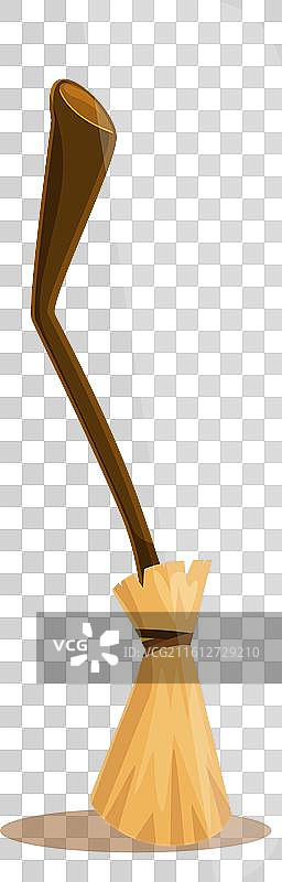 卡通女巫的扫帚靠在橙色背景上图片素材