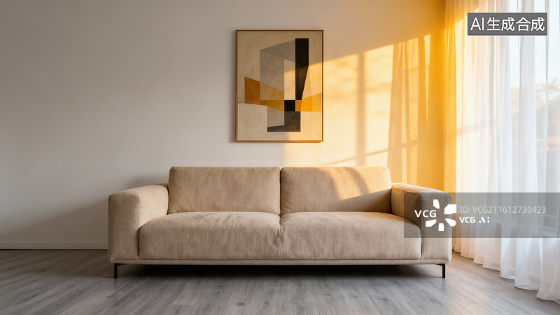 【AI数字艺术】现代客厅沙发与抽象画图片素材